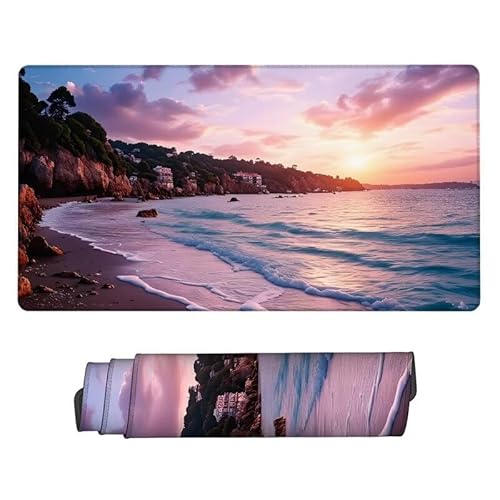 Mauspad Strand,GroßEs Mauspad Gaming 700x400x3mm Mousepad Häuser,Schreibtischunterlage Large Size,rutschfest Und Wasserdicht,VernäHte Kanten,Verbessert Geschwindigkeit Und PräZision,für Office XJ-151 von Xjaopfei