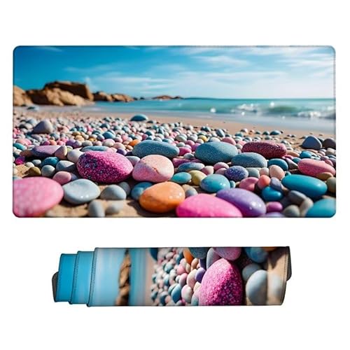 Mauspad Strand,GroßEs Mauspad Gaming 700x400x3mm Mousepad Stein,Schreibtischunterlage Large Size,rutschfest Und Wasserdicht,VernäHte Kanten,Verbessert Geschwindigkeit Und PräZision,für Office XJ-331 von Xjaopfei