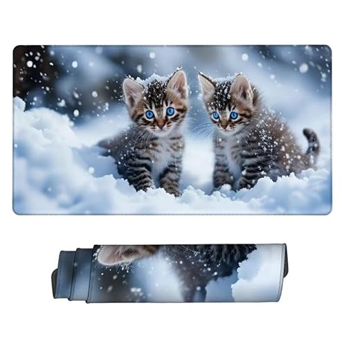 Mauspad Weiß,GroßEs Mauspad Gaming 700x400x3mm Mousepad Katze,Schreibtischunterlage Large Size,rutschfest Und Wasserdicht,VernäHte Kanten,Verbessert Geschwindigkeit Und PräZision,für Office XJ-629 von Xjaopfei