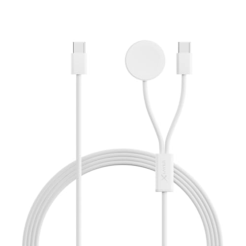 XLayer 2-in-1 feingewebtes Kabel mit USB Typ C & Apple Watch Charger 1.5m, Ladekabel für Apple, Android sowie Smartphone und Tablet, White von Xlayer