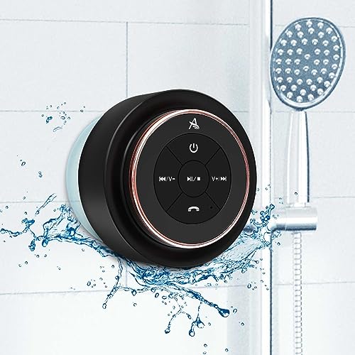 XLEADER Verbesserter Dusch-Lautsprecher, zertifizierter IPX7 wasserdichter Bluetooth-Lautsprecher mit Saugnapf und Hakenclip, eingebautem Mikrofon, Kristall-Sound und satter Bass, bis zu 12 Stunden von Xleader