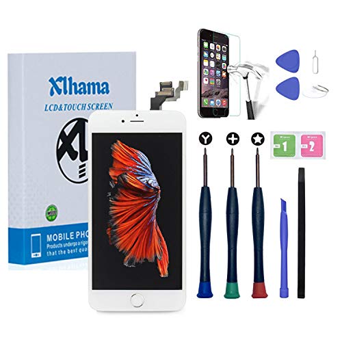 Xlhama Touchscreen LCD Display für iPhone 6 Plus Weiß mit Frontkamera, Proxidationssensor, Lautsprecher, Werkzeuge und Folie aus Hartglas von Xlhama