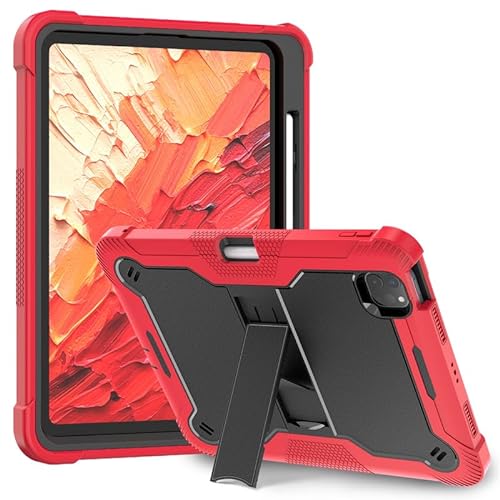 Schutzhülle für iPad Pro 27,9 cm (11 Zoll), 2024 M4 5. Generation, robust, mit integriertem Ständer, mit Stifthalter, Eckenschutz, stoßfest, saugfähig, Tablet-Hülle, Schwarz / Rot von Xliamcp