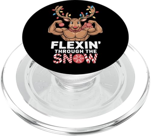 Flexin Through the Snow Funny Christmas Gym Workout Rentier PopSockets PopGrip für MagSafe von Xmas Fitness Training Bodybuilding Men Women Tees