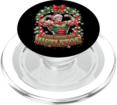 Gains Under the Misteltoe Christmas Elf Gym Workout PopSockets PopGrip für MagSafe von Xmas Fitness Training Bodybuilding Men Women Tees