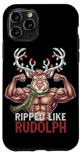 Hülle für iPhone 11 Pro Ripped Like Rudolph Funny Christmas Gym Workout Rentier von Xmas Fitness Training Bodybuilding Men Women Tees