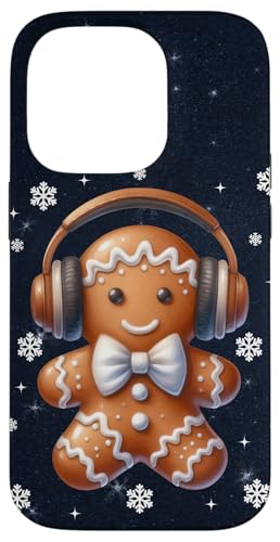 Hülle für iPhone 14 Pro Lebkuchenmann mit Kopfhörern Schneeflocken Xmas DJ Gamer von Xmas Gamer Gingerbread