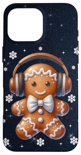 Hülle für iPhone 16 Pro Max Lebkuchenmann mit Kopfhörern Schneeflocken Xmas DJ Gamer von Xmas Gamer Gingerbread