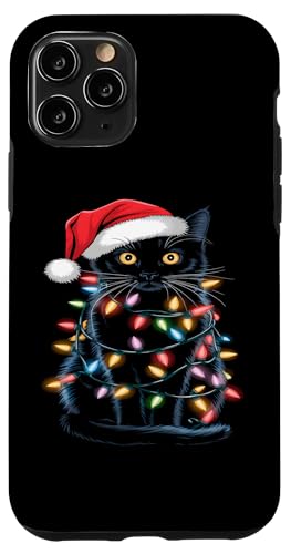 Hülle für iPhone 11 Pro Süße Katze Weihnachtsbeleuchtung Weihnachtsmannmütze von Xmas Gifts