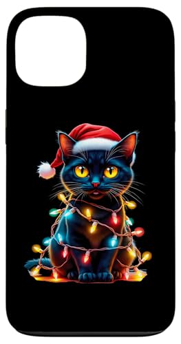 Hülle für iPhone 13 Katze Weihnachtsbeleuchtung Weihnachtsmannmütze Urlaub von Xmas Gifts