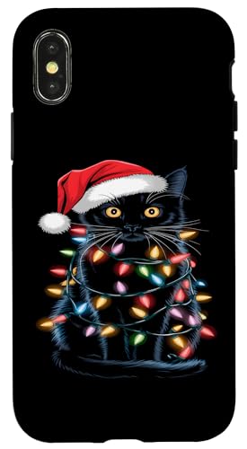 Hülle für iPhone X/XS Süße Katze Weihnachtsbeleuchtung Weihnachtsmannmütze von Xmas Gifts