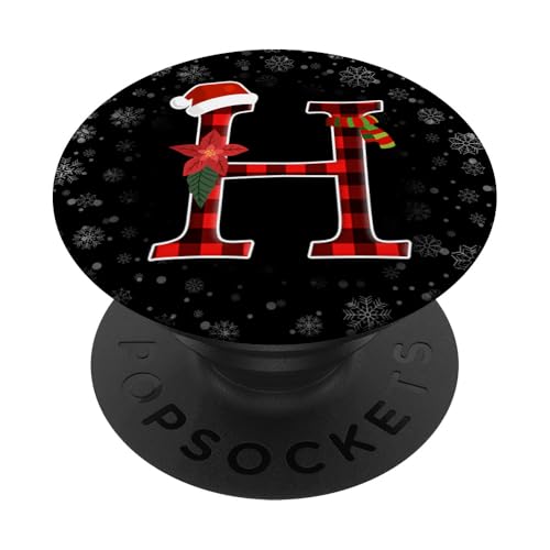 Weihnachtsmütze, rot, kariert, Weihnachtsmannmütze, Blumenmuster, Buchstabe H PopSockets Klebender PopGrip von Xmas Letters Accessories For girls boys women