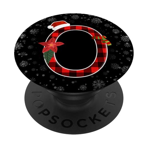 Weihnachtsmütze, rot, kariert, Weihnachtsmannmütze, Blumenmuster, Buchstabe O PopSockets Klebender PopGrip von Xmas Letters Accessories For girls boys women