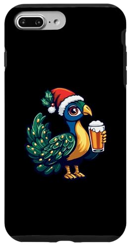 Hülle für iPhone 7 Plus/8 Plus Weihnachts-Pfauenvogel mit Bier | Weihnachtsparty von Xmas Party Holidays Inc