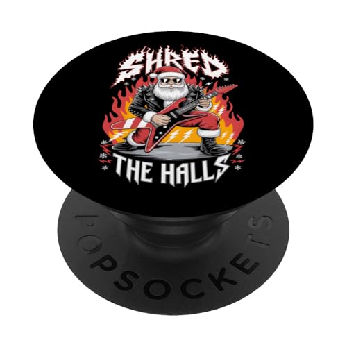 Shred The Halls Weihnachtsrocker Santa Metalhead, Gitarrist PopSockets Klebender PopGrip von Xmas Rock and Metal Music Lover Men Women Tees