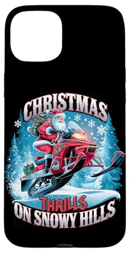 Hülle für iPhone 15 Plus Weihnachtsnervenkitzel auf verschneiten Hügeln Schneemobil reiten Weihnachtsmann von Xmas Snowmobiling Lover Winter Kids Men Women Tees