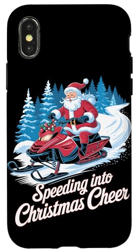 Hülle für iPhone X/XS Speeding Into Christmas Cheer Lustiges Schneemobil Reiten Weihnachtsmann von Xmas Snowmobiling Lover Winter Kids Men Women Tees