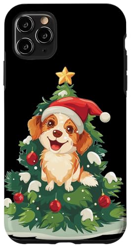 Hülle für iPhone 11 Pro Max Fröhlicher lächelnder Weihnachtshund im Christbaumkostüm von Xmas Tree with Dog Outfit