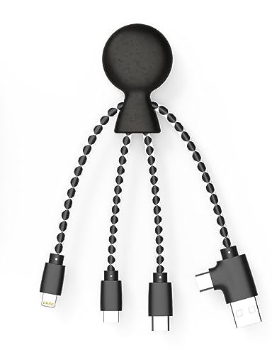 Xoopar - Mr Bio Multi-USB-Kabel 4-in-1 in Krakenform schwarz – Universal-Ladegerät aus recyceltem Kunststoff – USB-Stecker, USB-C, Lightning, Micro-USB für Smartphone Universal von Xoopar