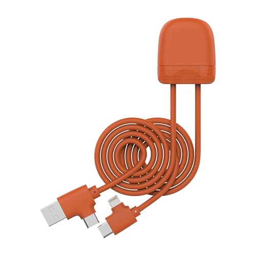 Xoopar Technicolor Multi-Connector-Kabel aus recyceltem Kunststoff Ice-C mit Dual-USB-C- und USB-Eingang, Lightning für Smartphone Universal, Orange von Xoopar