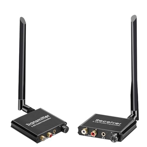 Xtahdge Drahtloser Audiosender und -Empfänger, 50 M, 5,8 G, Drahtloser Audioadapter mit 3,5 mm R/L-Konverter für TV-Box, DVD-PC von Xtahdge