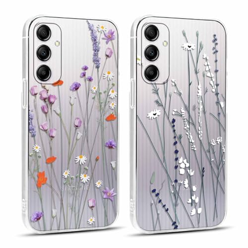 Xylota 2 Stück Handyhülle für Samsung Galaxy A14 5G 6,8" Hülle, Transparent Aesthetic Muster Blumen Case, Durchsichtig Weich Silikon Dünn TPU Stoßfeste Schutzhülle Frauen Mädchen Cover für Samsung A14 von Xylota