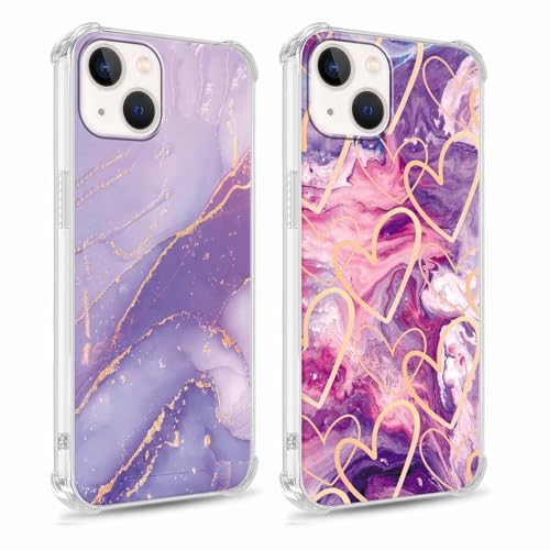 Xylota 2 Stück Handyhülle für iPhone 14/iPhone 13 6,1" Hülle, Durchsichtig Aesthetic Marmor Muster Case, Transparent Dünn Silikon Weich TPU Stoßfeste Schutzhülle Mädchen Frauen Cover für iPhone 14,11 von Xylota