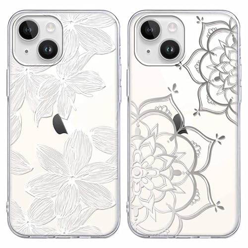 Xylota 2 Stück Handyhülle für iPhone 14/iPhone 13 6,1" Hülle, Durchsichtig Dünn Silikon Weich TPU Case mit Aesthetic Muster Blumen, Transparent Frauen Mädchen Stoßfeste Kratzfest Schutzhülle Cover von Xylota