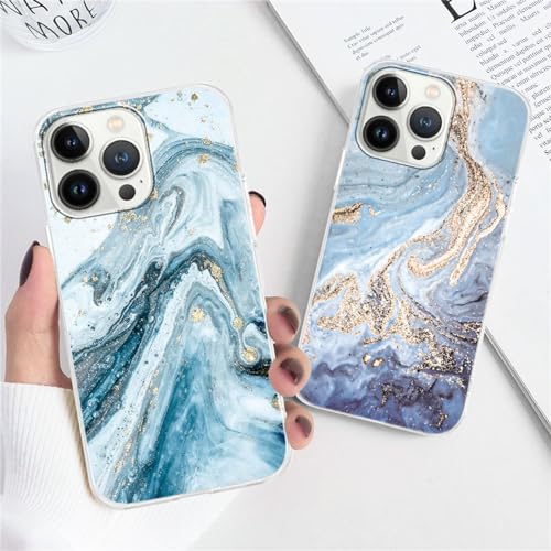 Xylota 2 Stück Handyhülle für iPhone 14 Pro 6,1" Hülle, Durchsichtig Aesthetic Marmor Muster Case, Transparent Weich Silikon Dünn TPU Stoßfeste Kratzfest Schutzhülle Frauen Mädchen Mode Cover, 01 von Xylota