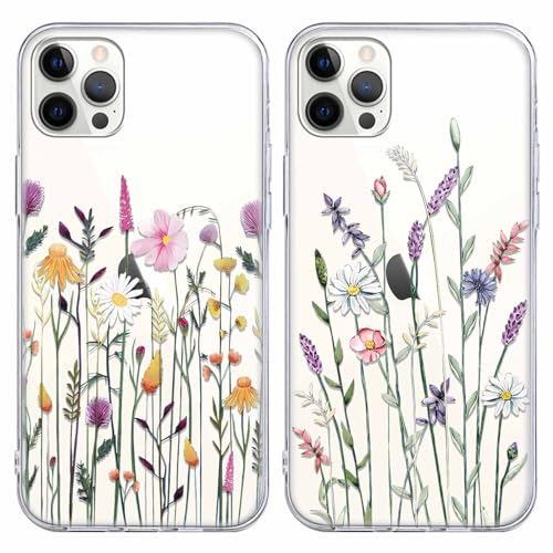 Xylota 2 Stück Handyhülle für iPhone 14 Pro 6,1" Hülle, Durchsichtig Weich Silikon Case Muster Aesthetic Blumen Frauen Mädchen Schutzhülle, Ultra Dünn TPU Bumper Transparent Stoßfeste Kratzfest Cover von Xylota