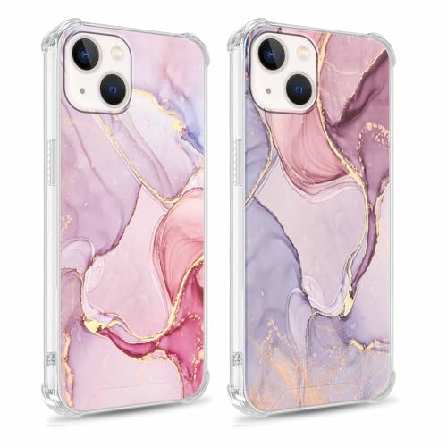 Xylota 2 Stück Handyhülle für iPhone 15 6,1" Hülle, Durchsichtig Aesthetic Marmor Muster Case, Transparent Dünn Silikon Weich TPU Stoßfeste Schutzhülle Mädchen Frauen Cover für iPhone 15,09 von Xylota