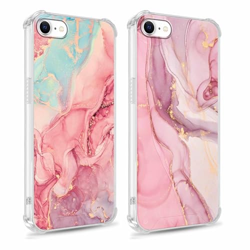 Xylota 2 Stück Handyhülle für iPhone 8/7/SE 2020/SE 2022 4,7" Hülle, Durchsichtig Aesthetic Marmor Muster Case, Transparent Silikon Weich TPU Stoßfeste Schutzhülle Mädchen Frauen Cover für iPhone 7,10 von Xylota