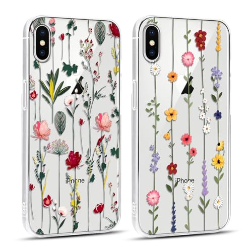 Xylota 2 Stück Handyhülle für iPhone X/iPhone XS 5,8" Hülle Durchsichtig, Aesthetic Blumen Muster Transparent Case, Weich Silikon Ultra Dünn TPU Stoßfeste Schutzhülle Frauen Mädchen Cover für iPhone X von Xylota