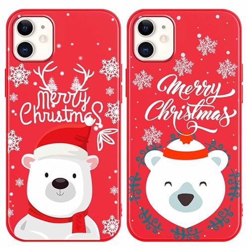 Xylota 2 Stück Kompatibel mit Apple iPhone 11 Hülle Weihnachten 6.1", Rot Handyhülle mit Bär Weihnachten Muster, Süß Christmas Motiv Slim Silikon Weiche Stoßfest Schutzhülle für iPhone11, Bären von Xylota