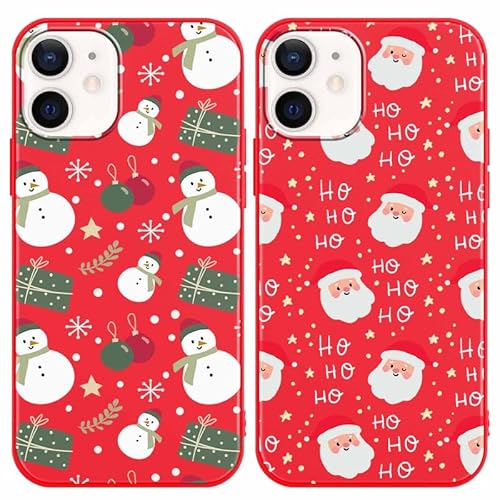 Xylota 2 Stück Kompatibel mit iPhone 12 Pro/iPhone 12 Hülle Weihnachten 6.1", Rot Handyhülle mit Yeti Weihnachtsmann Muster, Christmas Motiv Silikon Stoßfest Schutzhülle für iPhone12 Pro, Schneemann von Xylota