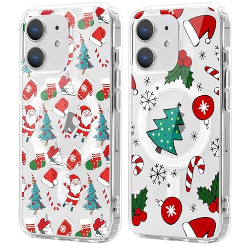 Xylota 2 Stück Magnetisch Hülle für iPhone 11 6.1 '' [Kompatibel mit MagSafe], Weihnachten Transparent Handyhülle, TPU Weihnachtsmann Mode Christmas Klare Schutzhülle für iPhone 11，Weihnachtsbaum 2 von Xylota