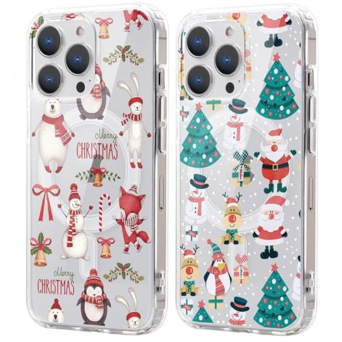 Xylota 2 Stück Magnetisch Hülle für iPhone 13 Pro Max 6.7 '' [Kompatibel mit MagSafe], Weihnachten Transparent Handyhülle, Stoßfeste Weihnachtsmann Mode Christmas Klare Schutzhülle ，Weihnachtsbaum 1 von Xylota