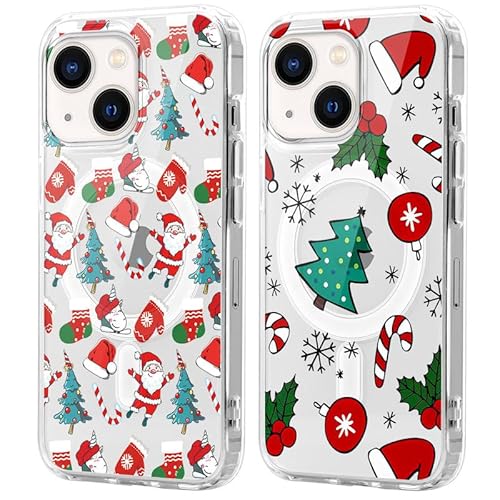 Xylota 2 Stück Magnetisch Hülle für iPhone 15 Plus 6.7 '' [Kompatibel mit MagSafe], Weihnachten Transparent Handyhülle, TPU Stoßfeste Weihnachtsmann Mode Christmas Klare Schutzhülle，Weihnachtsbaum 2 von Xylota