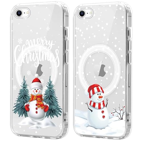 Xylota 2 Stück Magnetisch Hülle für iPhone 8/7/SE 2022/SE 2020 4.7 '' [Kompatibel mit MagSafe], Weihnachten Transparent Handyhülle, TPU Weihnachtsmann Mode Christmas Klare Schutzhülle，Schneemann von Xylota