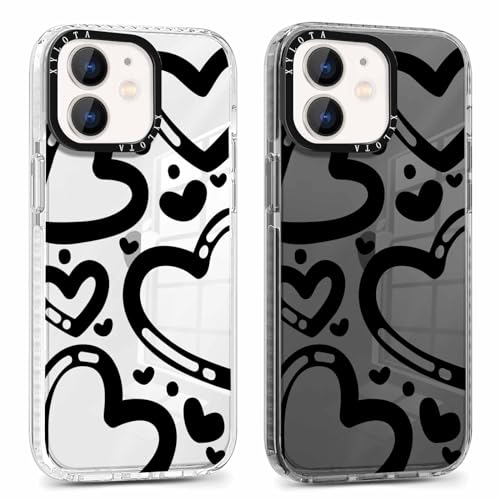 Xylota 2 Stück Transparent Handyhülle für iPhone 12/iPhone 12 Pro 6,1" Hülle, Durchsichtig Aesthetic Liebesherz Muster Mädchen Frauen Case, Weich Silikon TPU Stoßfeste Kratzfest Schutzhülle Cover,02 von Xylota