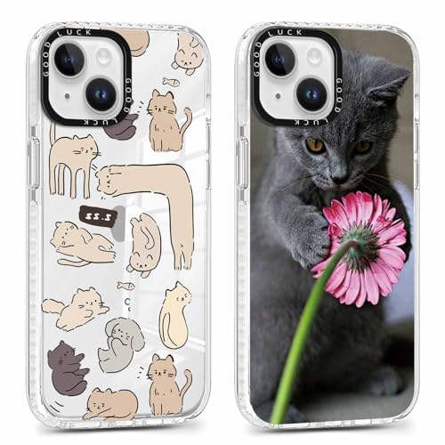 Xylota 2 Stück Transparent Handyhülle für iPhone 12/iPhone 12 Pro 6,1" Hülle,Durchsichtig Case Muster Niedlich Katze Mädchen SchutzHülle, Weich Silikon Dünn TPU Bumper Stoßfeste Cover für iPhone 12,05 von Xylota