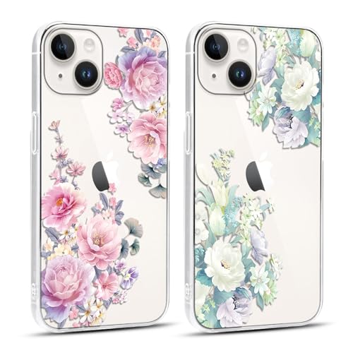 Xylota 2 Stück Transparent Handyhülle für iPhone 15 6,1" Hülle, Durchsichtig Case Muster Aesthetic Blumen Mädchen Schutzhülle, Weich Silikon Dünn TPU Bumper Stoßfeste Cover für iPhone 15,13 von Xylota