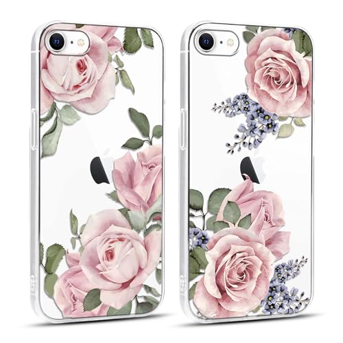 Xylota 2 Stück Transparent Handyhülle für iPhone 8/7/SE 2020/SE 2022 4,7" Hülle, Durchsichtig Case Muster Aesthetic Blumen Mädchen Schutzhülle, Weich Silikon TPU Bumper Stoßfeste Cover für iPhone 7,12 von Xylota