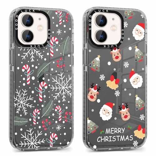 Xylota 2 Stück Weihnachten Handyhülle für iPhone 12/iPhone 12 Pro 6,1" Hülle, Transparent Christmas Case mit Süß Muster Hirsch, Weich Silikon TPU Stoßfeste Mädchen Schutzhülle, Weihnachtsmann von Xylota