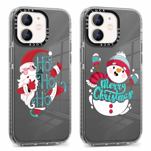 Xylota 2 Stück Weihnachten Handyhülle für iPhone 12/iPhone 12 Pro 6,1" Hülle, Transparent Christmas Case mit Süß Muster Weihnachtsmann, Weich Silikon TPU Stoßfeste Mädchen Schutzhülle, Schneemann von Xylota