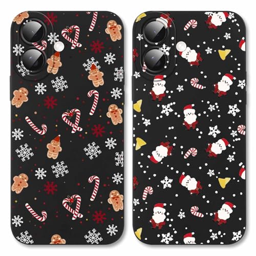 Xylota 2 Stück Weihnachten Handyhülle für iPhone 16 6,1" Hülle, Süß Weihnachts Muster Weihnachtsmann Case, Dünn Silikon Weich TPU Stoßfest Schwarz Christmas Schutzhülle für iPhone 16, Lebkuchenmann von Xylota