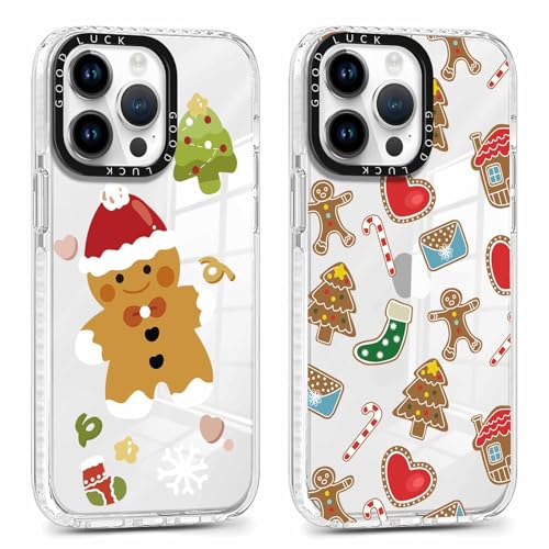 Xylota 2 Stück Weihnachten Handyhülle für iPhone 16 Pro Max 6,9" Hülle, Transparent Christmas Case mit Weihnachts Süß Muster Lebkuchenmann, Durchsichtig Weich Silikon TPU Stoßfeste Mädchen Schutzhülle von Xylota