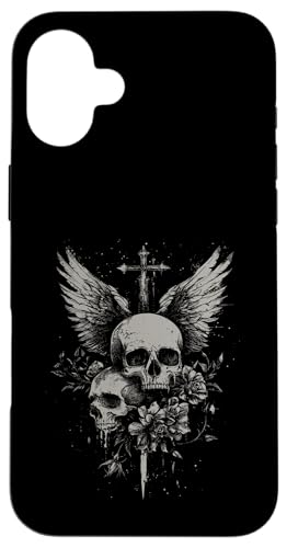 Hülle für iPhone 16 Plus Totenkopf Kreuz Y2K Grunge Ästhetisch Alt Goth Totenkopf Kreuz Gothic von Y2K Alt Clothes Grunge Tees For Men & Women