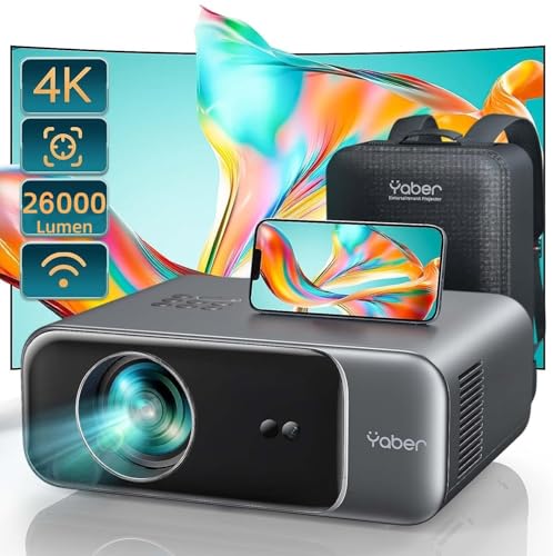 [Autofokus/Trapezkorrektur] Beamer, Full HD 1080P 20000 Lumen WiFi6 Bluetooth Beamer Heimkino 4K Video Unterstütztung, YABER Tragbare Projektor LED 300" Display, Kompatibel mit Smartphone/TV Stick/PS5 von YABER