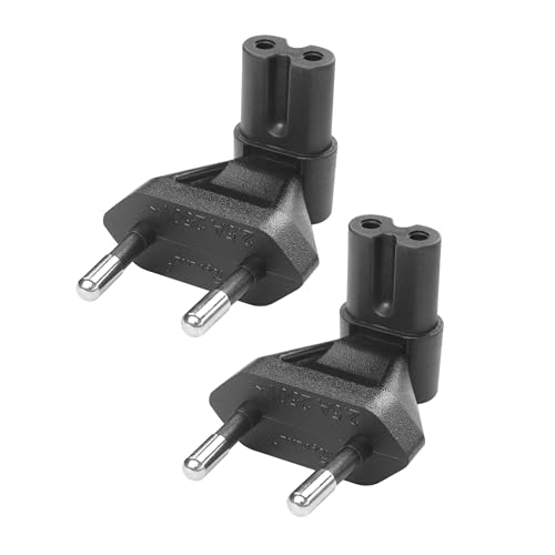 YACSEJAO 2 StückEU-Stecker auf IEC320 C7-Stromadapter, 90-Grad-Winkelstück, EU-Stecker auf IEC320 C7(CEE 7/16)-Buchse Universeller Reiseadapter für TV PC Computer Monitor Beamer von YACSEJAO